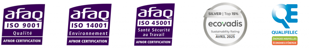 Certifications PHIBOR Entreprises : ISO 9001, ISO 14001, ISO 45001, EcoVadis Silver et Qualifelec